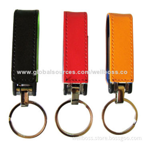 Colorful Leather USB Flash Drive with Keychain, 1 to 32GB, Factory Price